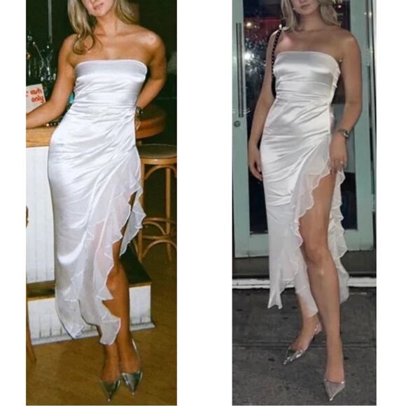 Retrofete Lorelai Strapless Ruched Draped Ruffle Asymmetric Maxi Dress Sz Small - Picture 4 of 15